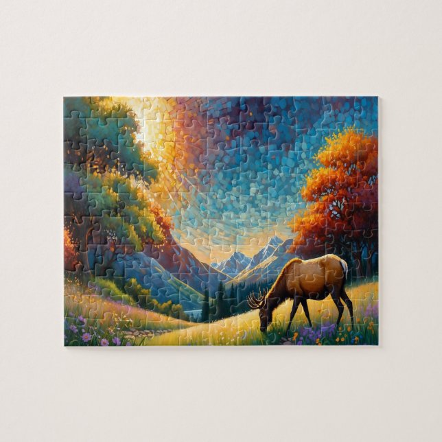 Bunte Wiese-Elche mit Blumen-Kunst (Horizontal)