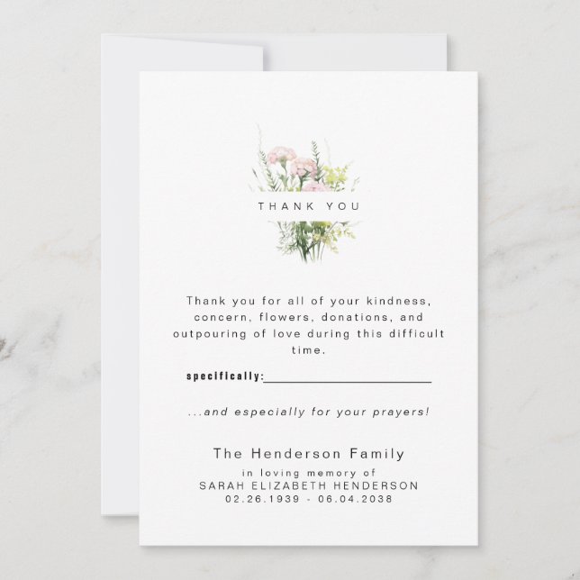 Bunte Wildblumen Beerdigung Danke (Vorderseite)