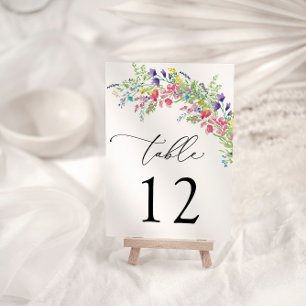 Bunte Wildblumen Hochzeit Tischnummer