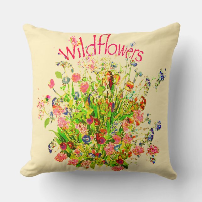 Bunte Wildblumen Text Kissen (Vorderseite)