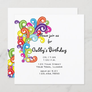 Bunte Wirbel Geburtstagsparty Einladung