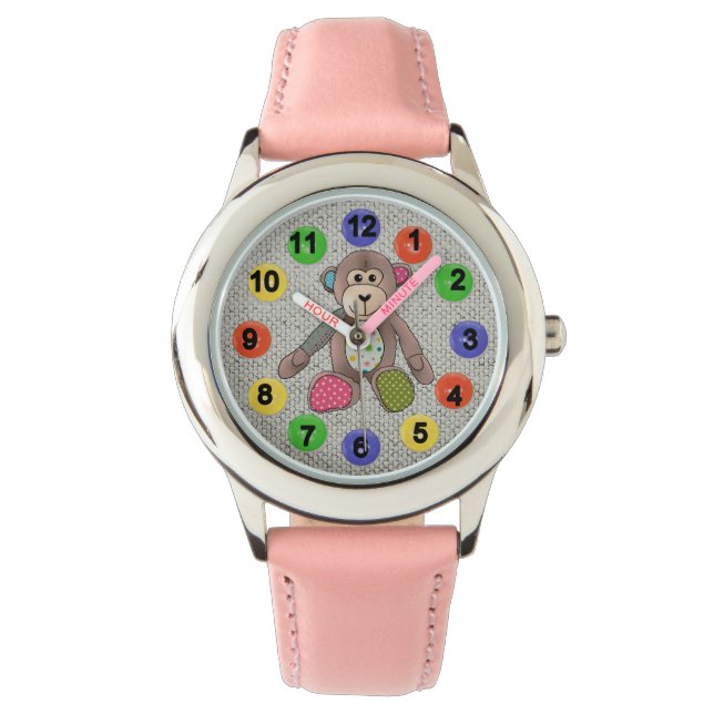 bunte Zahlen mit Affe Armbanduhr (Vorderseite)