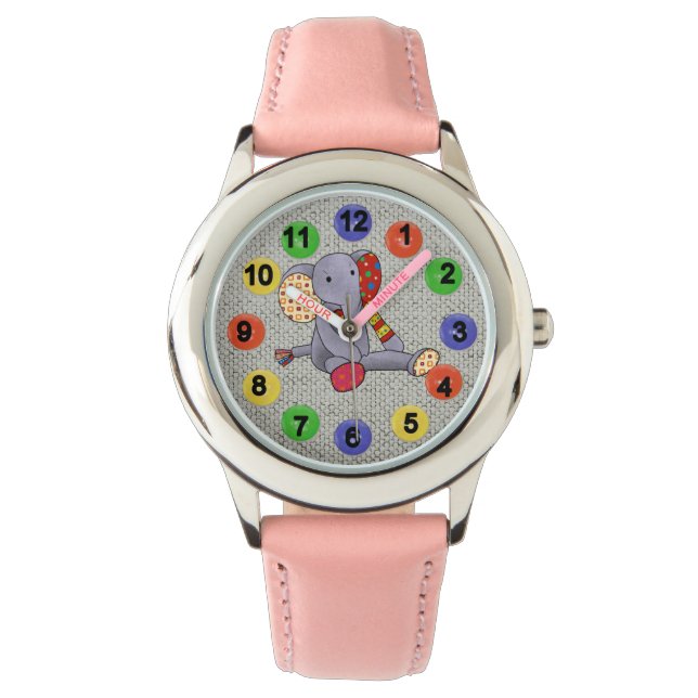 bunte Zahlen mit Elefant Armbanduhr (Vorderseite)