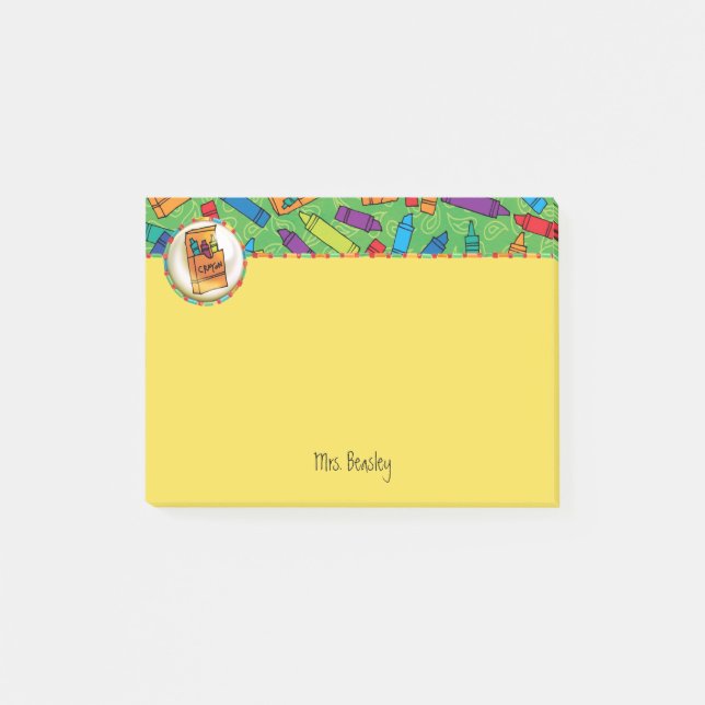 Bunte Zeichenstifte 4 x 3 Post-it Klebezettel (Vorderseite)