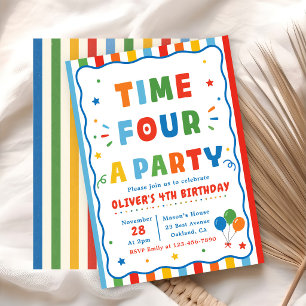 Bunte Zeit Vier Party 4. Geburtstag Einladung