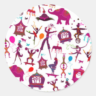 bunte Zirkuscharaktere auf Weiß Runder Aufkleber