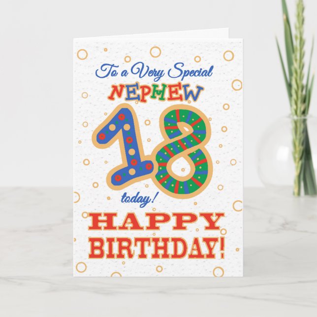 Bunter 18. Geburtstag für Nephew Karte (Vorderseite)