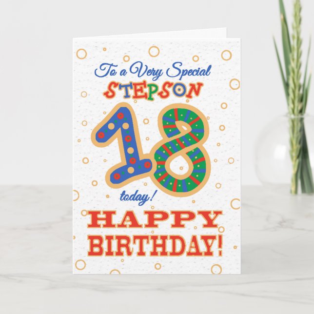 Bunter 18. Geburtstag für Special Stepson Karte (Vorderseite)