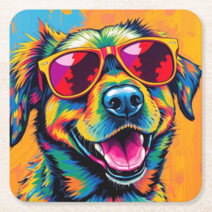 Bunter abstrakter Hund mit Sonnenbrille Rechteckiger Pappuntersetzer