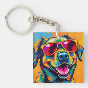 Bunter abstrakter Hund mit Sonnenbrille Schlüsselanhänger