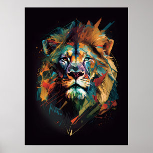 Bunter abstrakter Löwenkopf Poster
