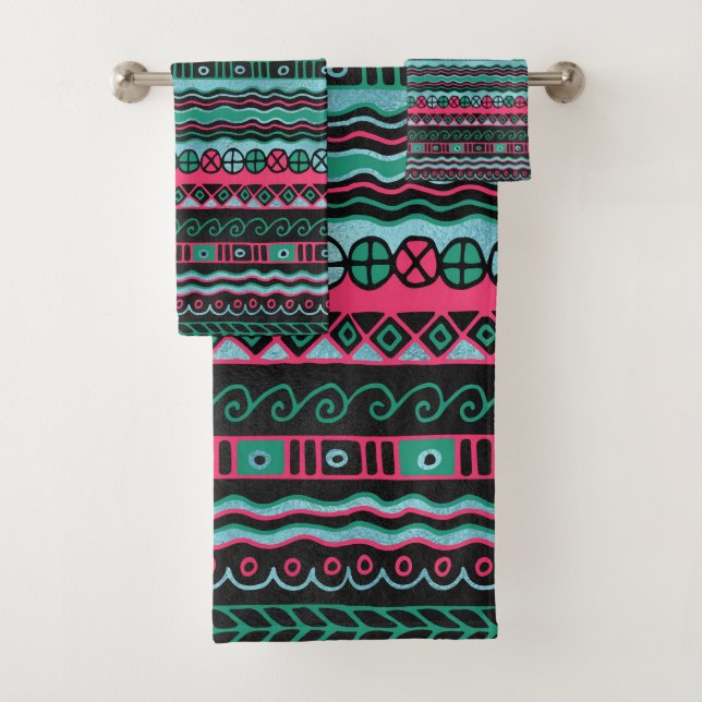 Bunter aztekischer Inka-Mayamuster Badhandtuch Set (Insitu)