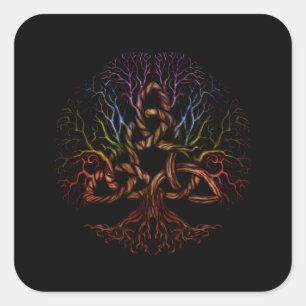 Bunter Baum des Lebens mit Triquetra Quadratischer Aufkleber