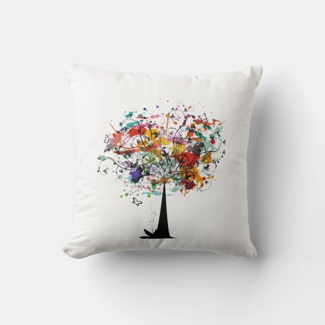 Bunter Baum n butterfly.png des Aquarells Kissen (Vorderseite)
