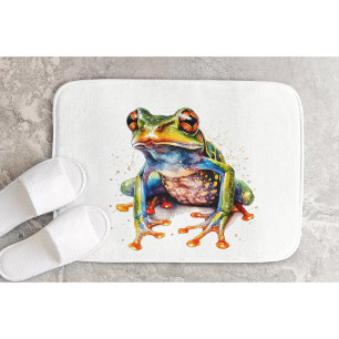 bunter Baumfrosch in Aquarell Badematte