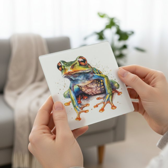 bunter Baumfrosch in Aquarell Glasuntersetzer (Von Creator hochgeladen)