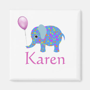 Bunter blauer lila Ballon und Name des Elefant-  Magnet