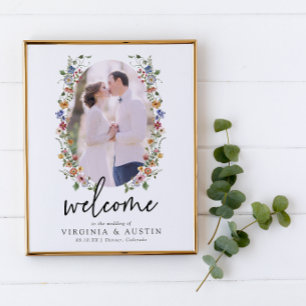Bunter Blumengruß Hochzeitsposter Poster