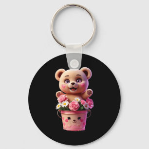 Bunter Blumenkübel mit Teddy lustiges Unisex-Shirt Schlüsselanhänger