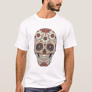 Bunter Blumenzucker-Schädel-Aufkleber T-Shirt