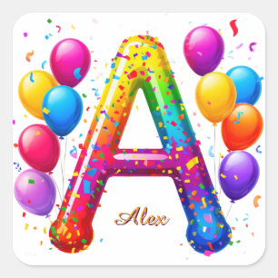 Bunter Buchstabe A mit Ballons Party-Feier Quadratischer Aufkleber