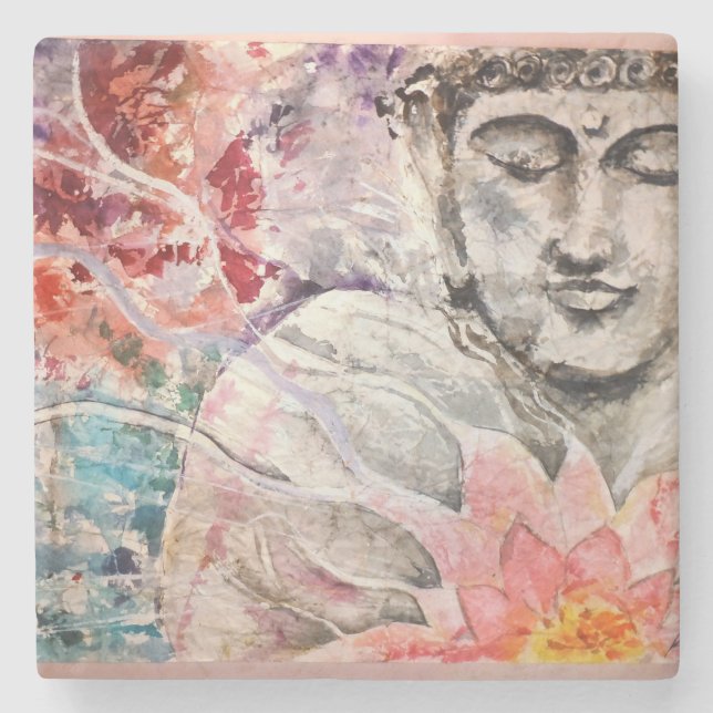 Bunter Buddha-Lotos-Stein-Untersetzer Steinuntersetzer (Vorderseite)
