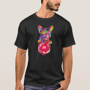 Bunter Bulldogge hält einen D20 Role Playing Game  T-Shirt