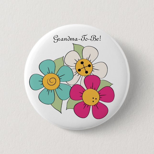 Bunter Cartoon-Gänseblümchen-Großmutter-Knopf Button (Vorderseite)
