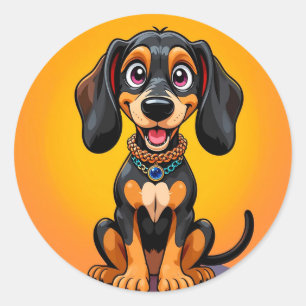 Bunter Cartoon Glücklicher Hund Runder Aufkleber