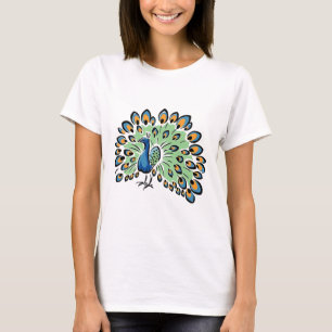 Bunter Cartoon-Pfau T-Shirt