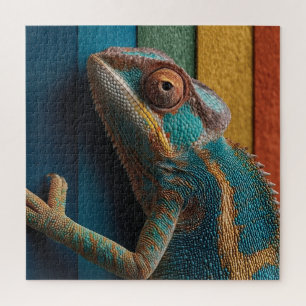 Bunter Chamäleon auf Regenbogen-Hintergrund