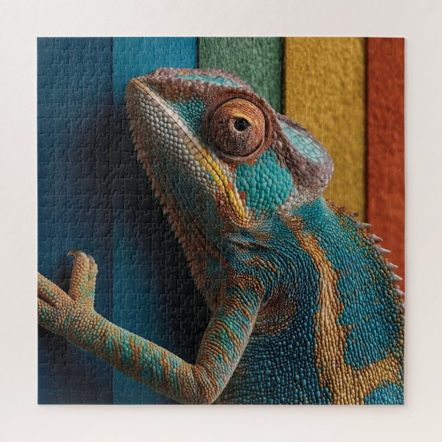 Bunter Chamäleon auf Regenbogen-Hintergrund (Vertikal)