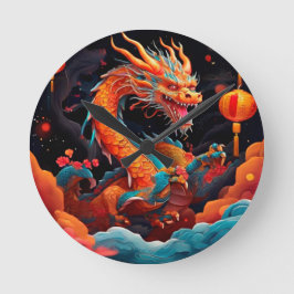 Bunter chinesischer Drache Runde Wanduhr