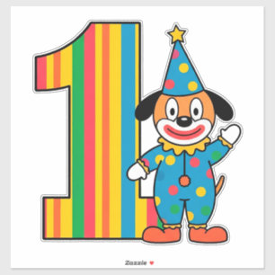 Bunter Clown mit Regenbogen-Zahl Aufkleber