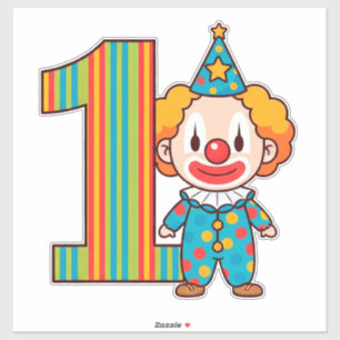Bunter Clown mit Regenbogen-Zahl Aufkleber
