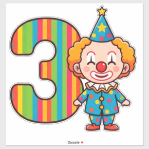 Bunter Clown mit Regenbogen-Zahl Aufkleber