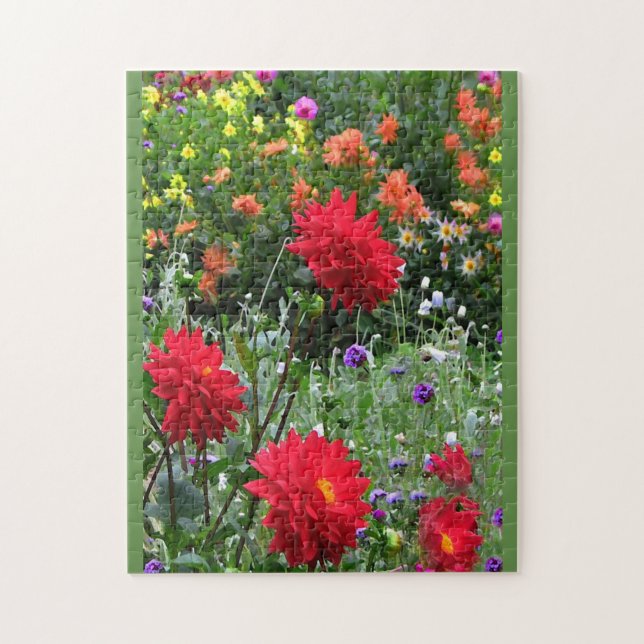 Bunter Dahlie-Blumen-Garten-Blumenpuzzlespiel (Vertikal)