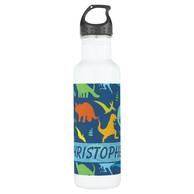 Bunter Dinosaurier personifizieren Trinkflasche (Vorderseite)