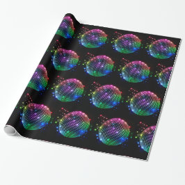 Bunter Disco-Ball auf schwarzem Geschenkpapier