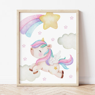 Bunter Einhorn, Regenbogen, Sterne, Mädchen-Kinder Poster