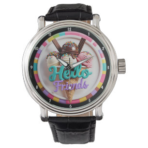 Bunter Eiscreme-Spaß mit Streuseln und freundliche Armbanduhr