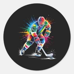 Bunter Eishockey-Fan-Spieler Tie Dye Farbklecks Runder Aufkleber