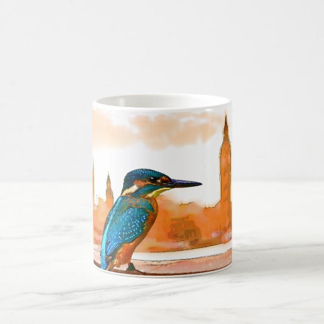 Bunter Eisvogel-Vogel mit London-Skylinen Kaffeetasse (Mittel)
