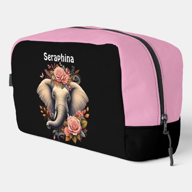 Bunter Elefant mit Blumenmotiven Waschbeutel (Rechte Ecke)