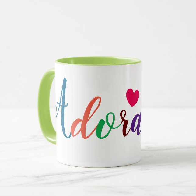 Bunter entzückender Wort-Druck-niedlicher Tasse (Vorderseite Links)