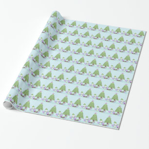 Bunter Eulen- u. Weihnachtsbaum w/gifts Geschenkpapier