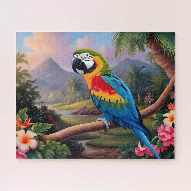 Bunter exotischer Papagei auf dem Ast  (Horizontal)