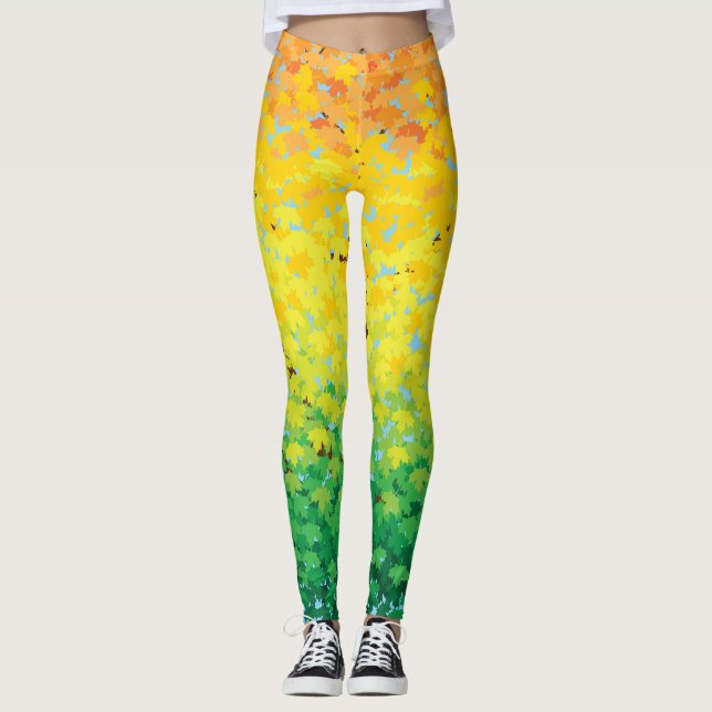 Bunter Fall-Laub-Ahorn verlässt Ombre Muster Leggings (Vorderseite)