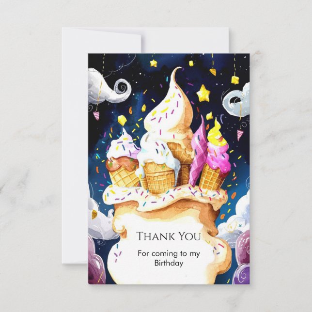 Bunter Fantasie-Kegel Eis Geburtstag Dankeskarte (Vorderseite)
