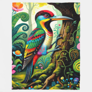 Bunter Feen-Specht-Vogel Fleecedecke